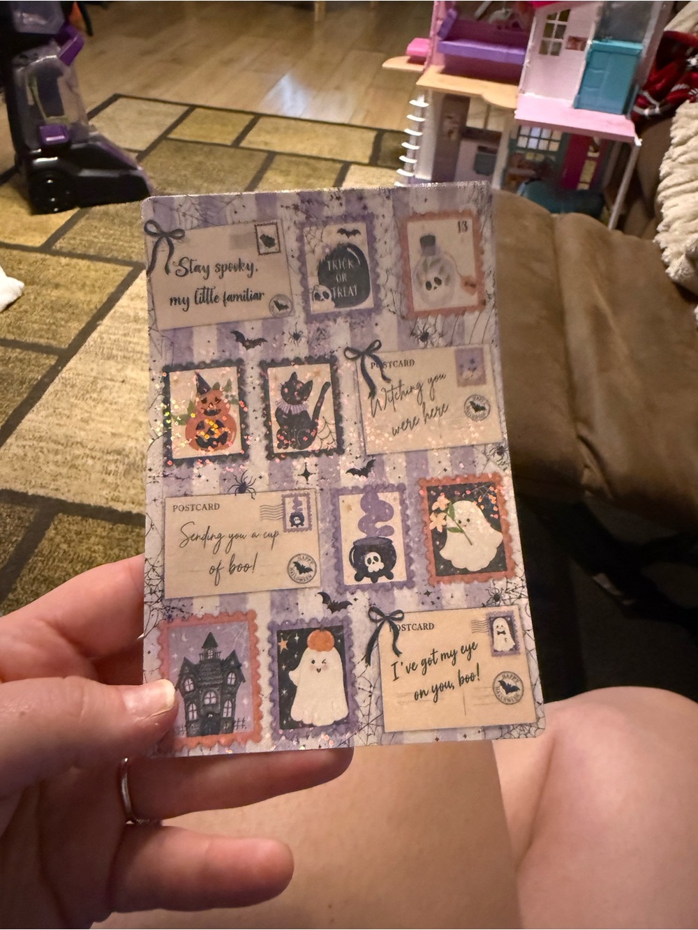 Purple Halloween-Themed eBook Reader Insert — Ghost & Postcard Design